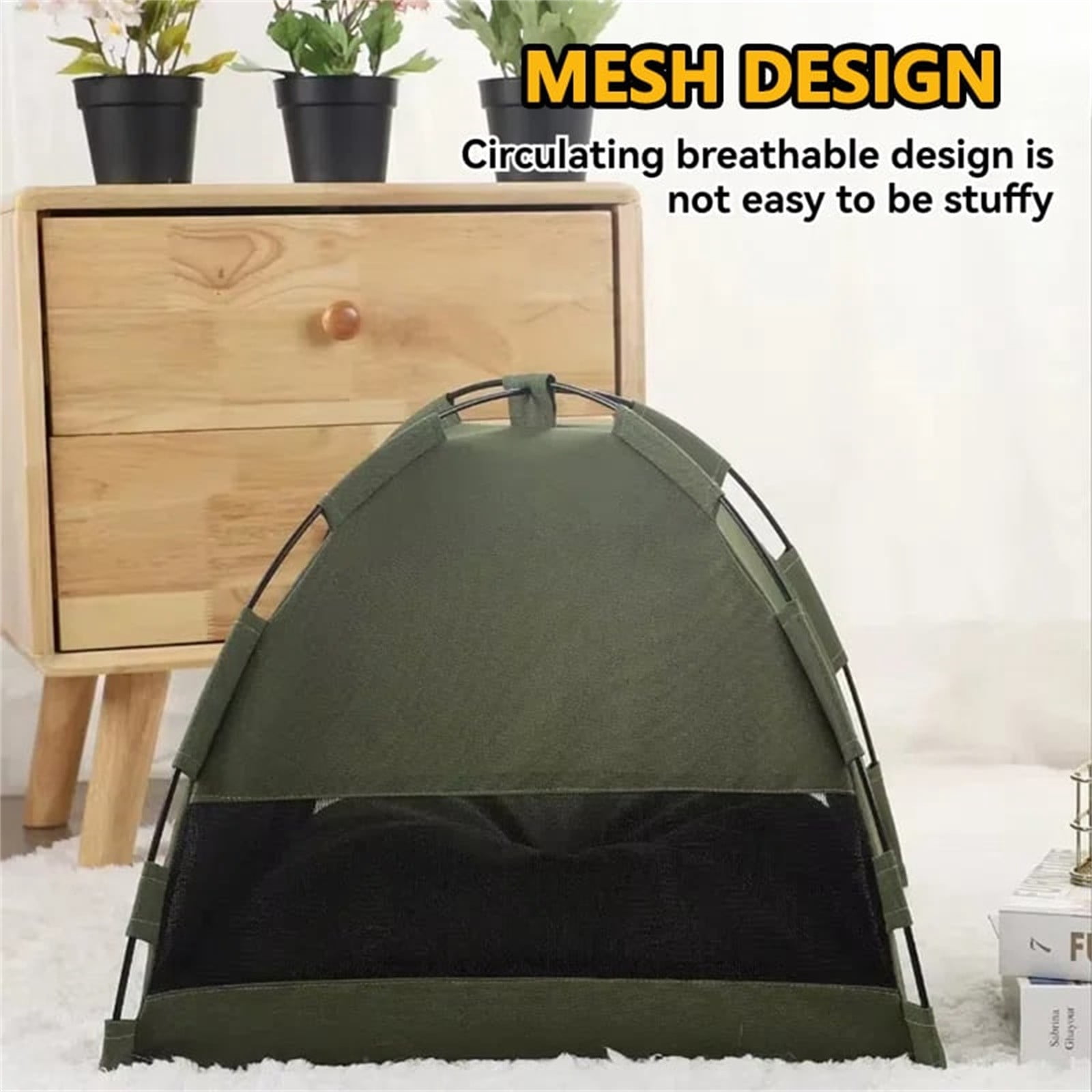 Outdoor Pet Tent with Cushion, Portable Waterproof Dog House, Easy Setup for Camping, Hiking, Travel, Green, Medium Size