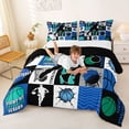 thumbnail image 3 of Castle Fairy Blue Basketball Print Full Size Comforter Sets 3-Piece, Vintage Checkered Splash Bedding Comforter Set,Black Reversible,1 Comforter and 2 Pillowcases, 3 of 6
