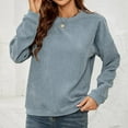 thumbnail image 2 of IROINID Liquidation T-Shirts à Manches Longues pour Femmes en Velours Côtelé Uni Col Rond Chandail Haut Col Rond Haut/chemise, Bleu, 2 of 6