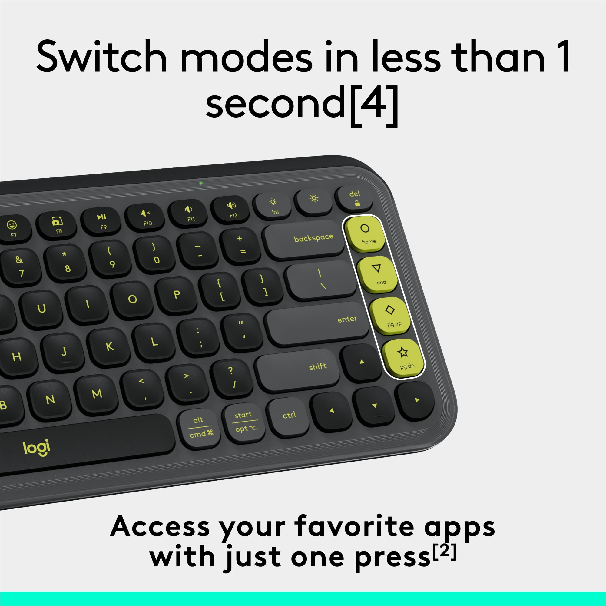 Logitech POP ICON KEYS Wireless Bluetooth Keyboard, Comfortable Typing, Programmable Keys, Easy-Switch Between up to 3 Devices (Graphite & Green) - Wireless Connectivity - Bluetooth - 32.81 ft