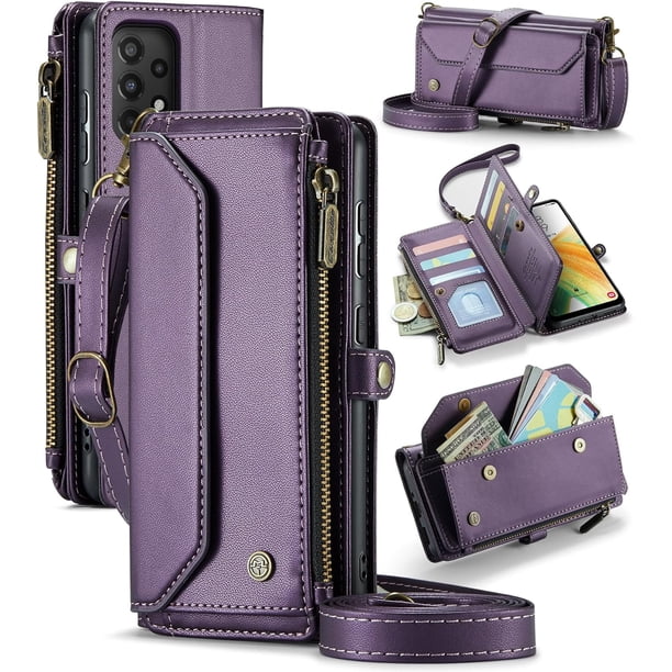 funda billetera para Samsung Galaxy A33 con Protección RFID, Ranuras para tarjetas, Pata de Cabra, Correa Desmontable-Funda para teléfono tipo Bandolera con tapa de Cuero PU a prueba