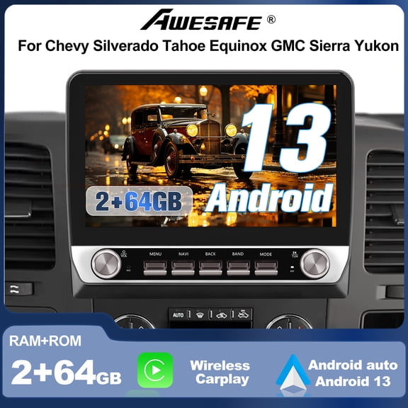 10"6 Touchscreen 2GB RAM 64GB ROM Car Radio Stereo Android 13 for Chevy Silverado 2007-2013 Tahoe Equinox GMC Sierra Yukon with Wireless CarPlay Android Auto