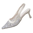 thumbnail image 2 of Miluxas Lace Mesh Slingback Heels for Women Embroidered Kitten Heels Bridal Shoes Pointed Toe Wedding Pumps Silver 9(42), 2 of 9