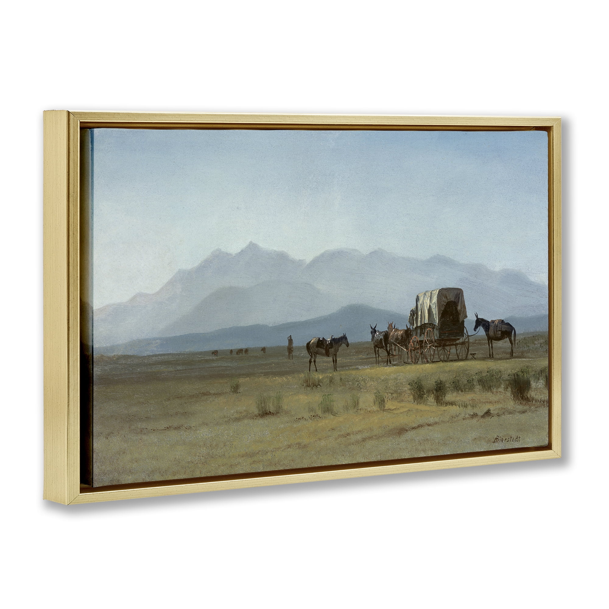 Stupell Industries Classic Bierstadt Surveyor's Wagon Landscape & Nature Painting Gold Floater Framed Canvas Art Print Wall Art, 25 x 17