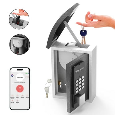 WeHere Key Lock Box with Drop Slot, Metal Smart Lockbox Wall Mount for Realty Business, Apartment