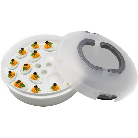 FEOOWV Portable Pie Cupcake Carrier with Lid and Tray 3-In-1 Round Pie Cupcake Container（ 10 Inch）