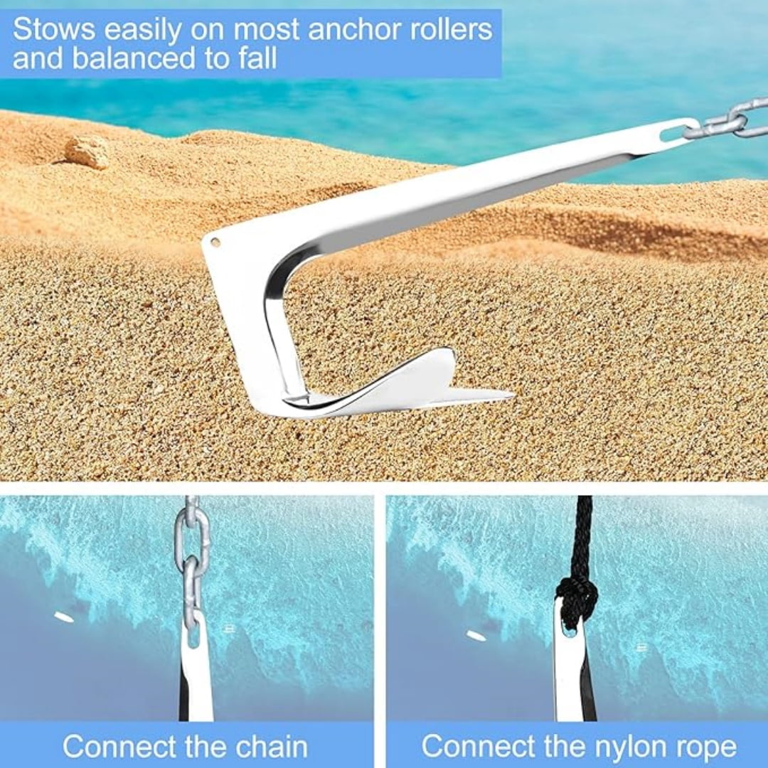 ISURE MARINE Stainless Steel Bruce Style Claw Force Boat Anchor 2.2lbs (1kg) Heavy Duty Marine Grade Polished