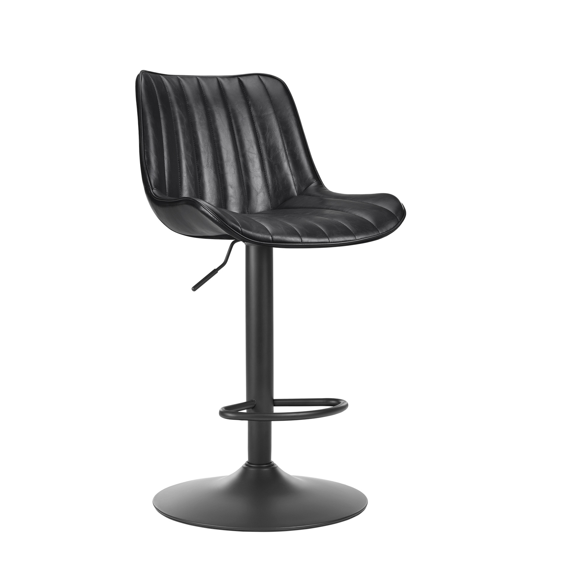 MAYEERTY Black Swivel Adjustable Bar Stools Set of 2, Industrial PU Leather with Back Support for Kitchen Island