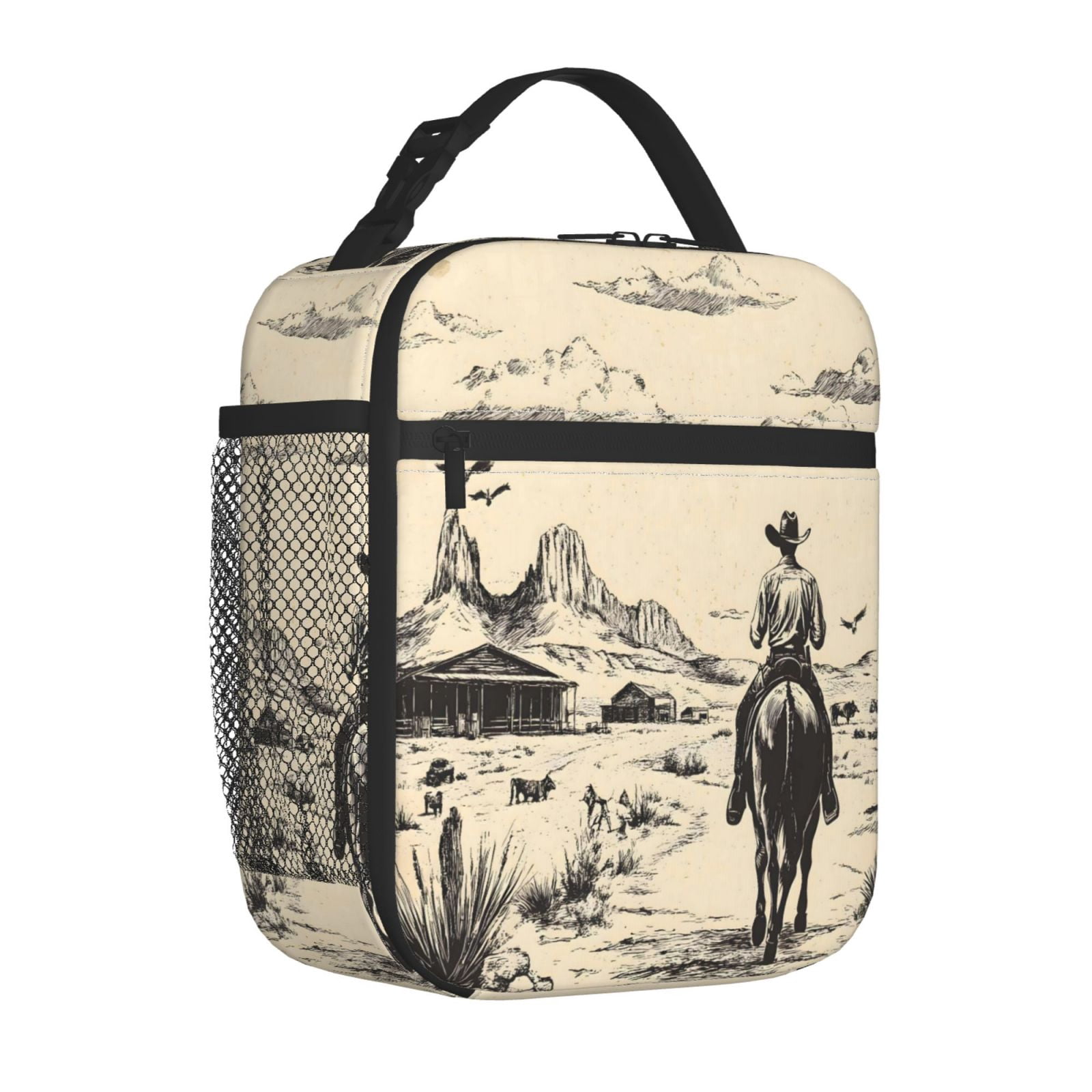 Lunch Bag For Women Men Insulated Portable Lunch Box Bento Box Office Picnic Travel Cooler Bag Desert Cowboy On Horseback