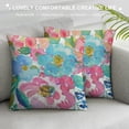 thumbnail image 3 of ONETECH  Throw Pillow Cover Flowers Watercolor Peonies Pink Turquoise Summer Girly Decorative Pillow Case Home Decor Square Pillowcase, 3 of 5
