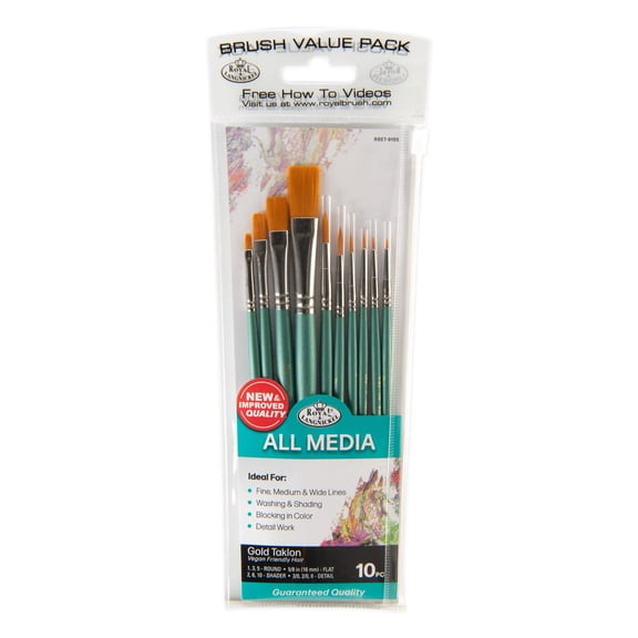 Royal & Langnickel - 10 pc Gold Taklon Detail Variety Paint Brushes