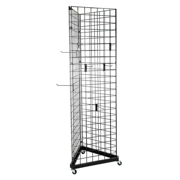 3 Side Wire Grid Triangle Tower Display Rack Casters Rolling Black