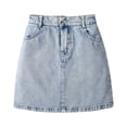 thumbnail image 2 of XAOFW Girl's Skirts Solid Color Elastic Waist Kids Daily Wear Comfort Fit A Line Denim Skirt Outdoor Activities Versatile Cozy Skirts, 2 of 8