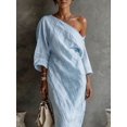 thumbnail image 3 of Blue Womens Textured Off-Shoulder Maxi Dress, Relaxed Fit For Casual Or Vacation Wear, 3 of 3