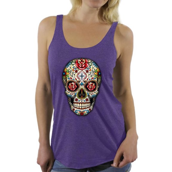 Awkward Styles Rose Eyes Skull Racerback Tank Top Sugar Skull Racerback Tank Skull Gifts for Her Red Roses Skull Tank Top for Women Dia de los Muertos Gifts for Her Day of the Dead Sleeveless Shirt