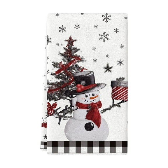 Christmas Kitchen Hand Towel – Hanging Dish Towel with Ghost Print, Quick-Dry Red Towel with Loop for Bathroom, Sink or Holiday Gift