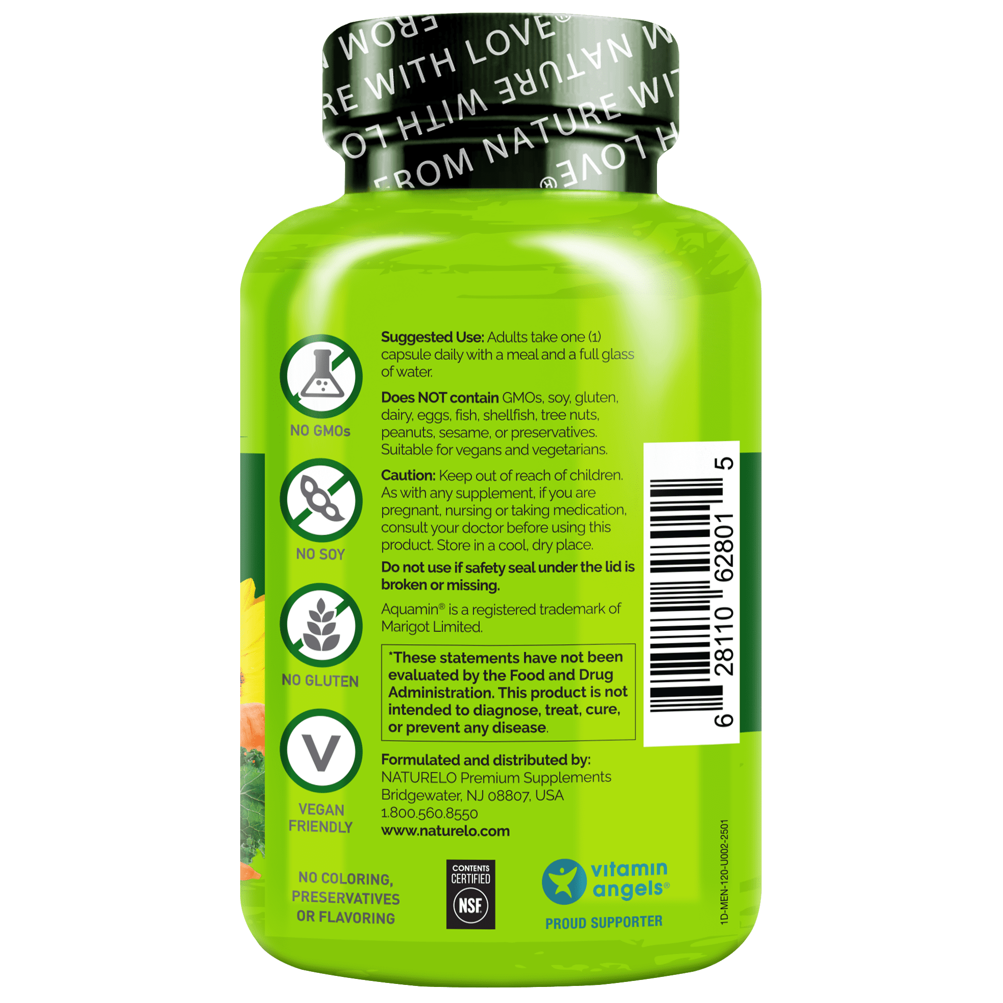 NATURELO Mens Multivitamins - One Daily Multivitamin for Men with Vitamins, Minerals & Organic Whole Foods, Boost Energy & Health, Non-GMO, 120 Vegetarian Capsules
