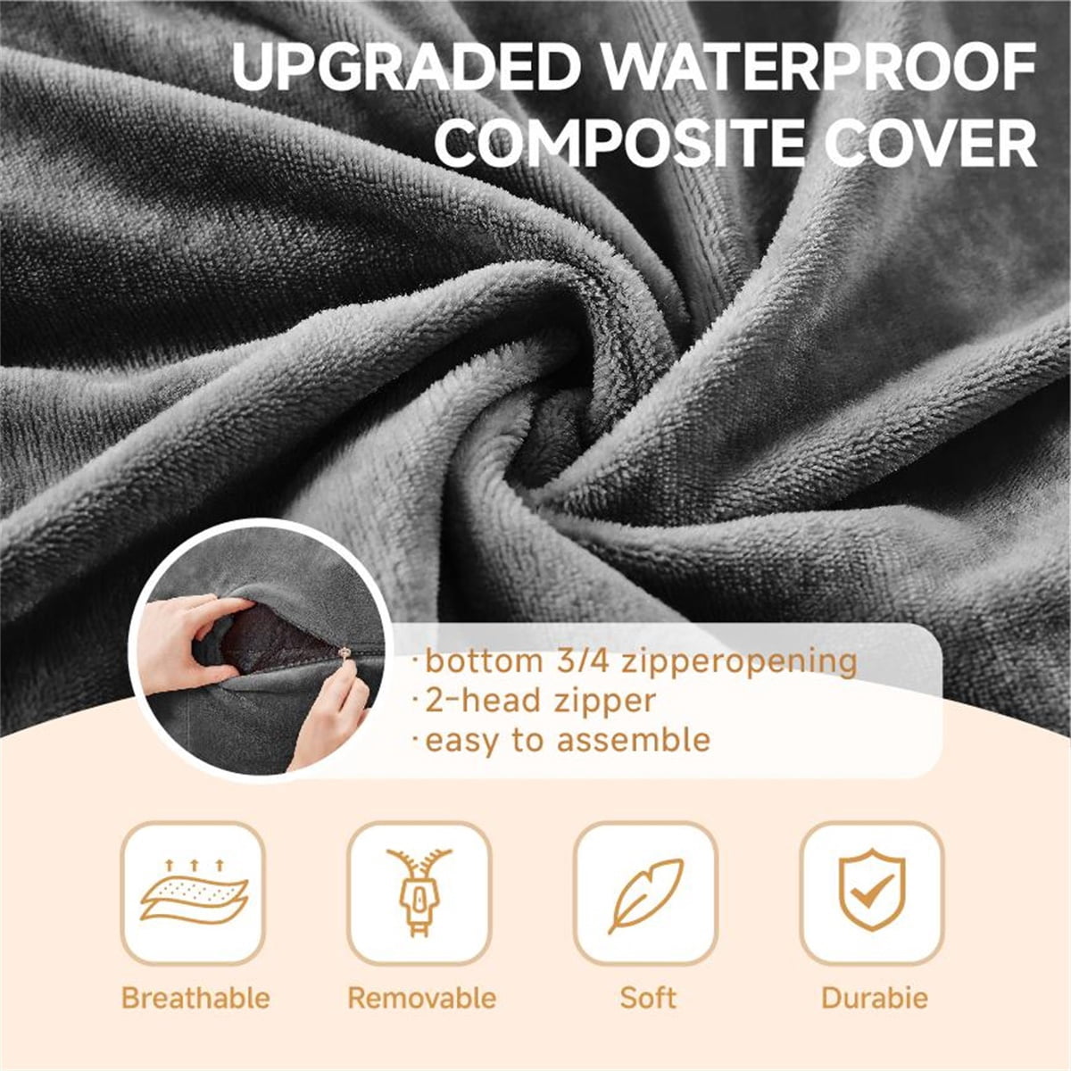Hommoo 5FT Bean Bag Chair, Memory Foam Filling Soft Sofa with Flannel Cover, Round Sofa for Living Room, Bedroom, College Dorm, Dark Gray