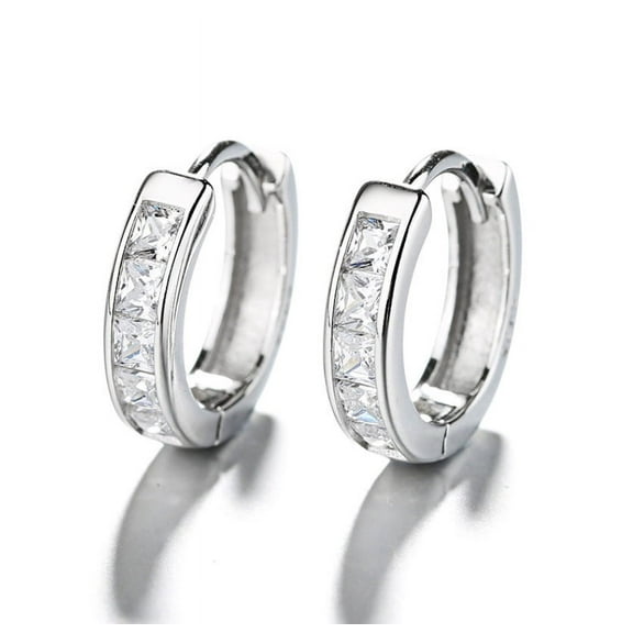 925 Sterling Silver Square Diamond Small Huggie Hoop Earrings Women