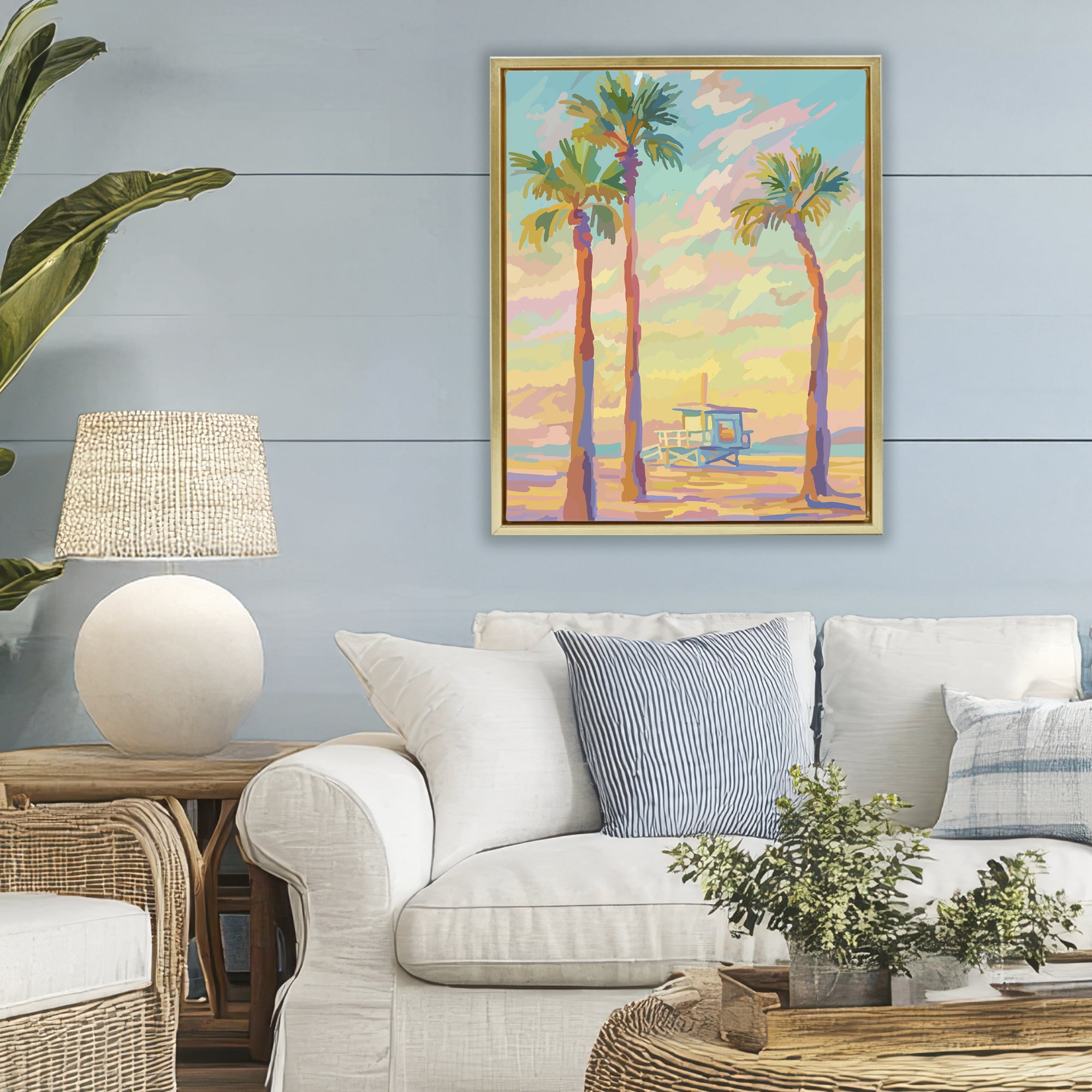 Stupell Industries Beachside Palms Abstraction Gold Framed Floater Canvas Wall Art, design by Amelia Noyes