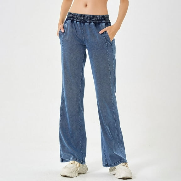 Women Fashion Solid Loose Pant Washed Polished Waist Jeans Trousers Dorm Pant Pants Size 12 Women Jean Stretch 20w Womens Pants Jean Leggings for Women Petite Womens Jean Overalls Pants Jean Pants for