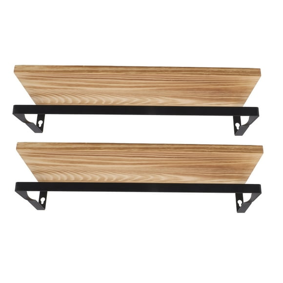 2 Pcs Floating Shelf Suspension Pine Mounted Wall Mount Rack Shelves Storage Rack Simple Style Wood Pine Iron Stand Overhead Garage Storage