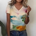 thumbnail image 1 of Camisetas con cuello en V para mujer, camiseta de flores, Top de manga corta informal suelto, camiseta divertida con patrón de rayas para mujer, camiseta informal Harajuku, 1 of 4
