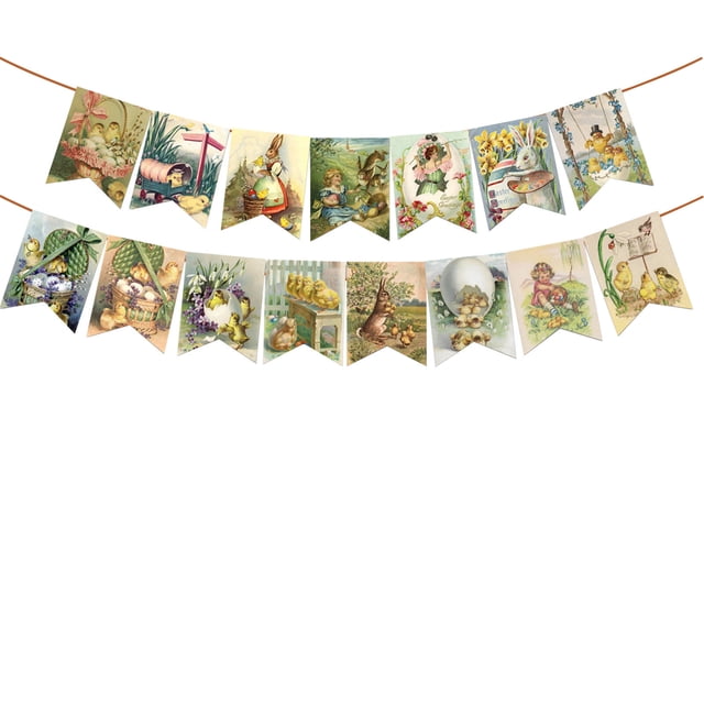 C Easter Themed Party Banners Decorative Hanging Flags With High-Grade Thickened Paper Colorful Theme Design Pre-Cut Ropes And Adjustable Length For Easter Parties Birthday Celebrations We