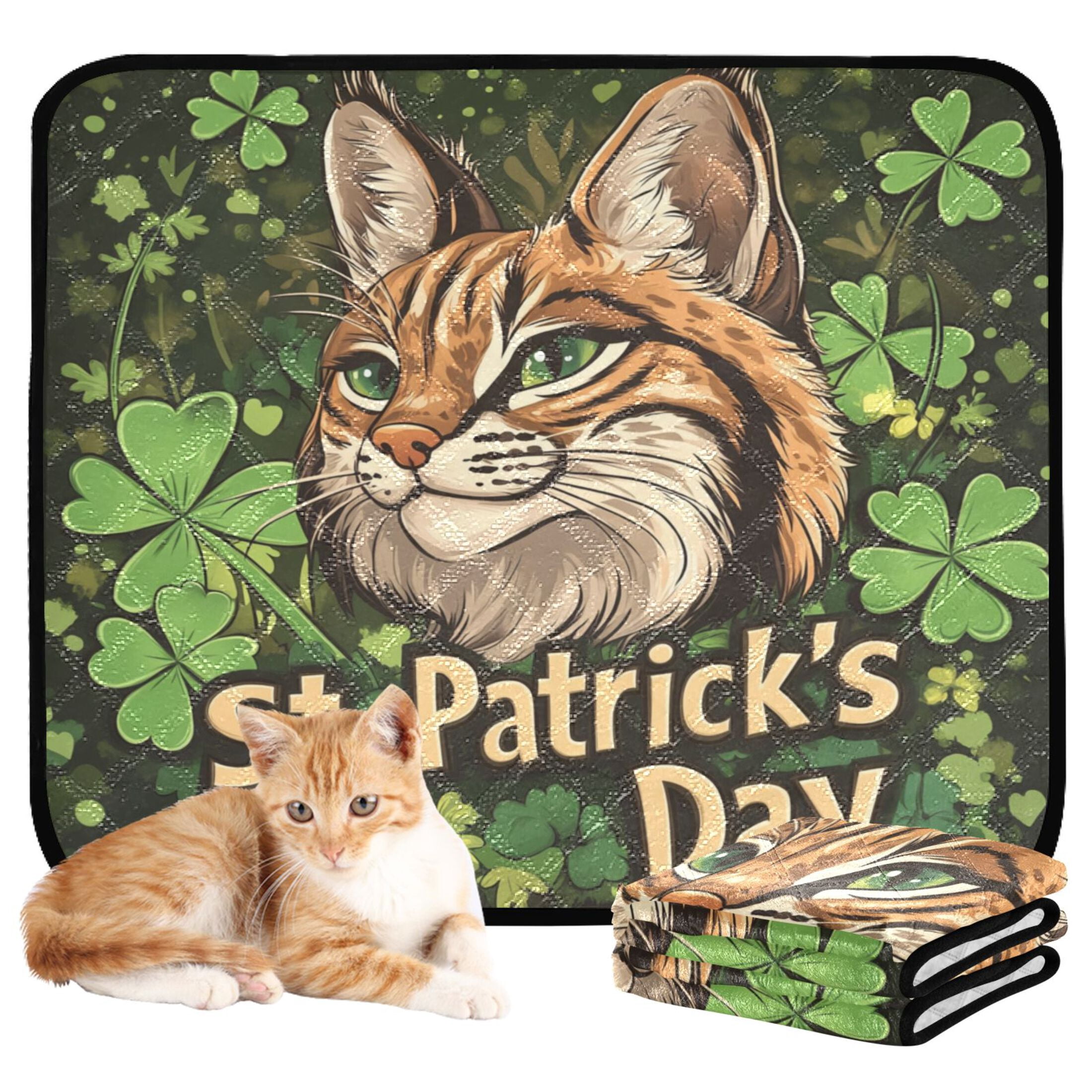 Qxltty Stpatricks Day Cute Lynx Cat litter Pads Pet Set of 2 Diaper Mats Center Anti-leakage Layer Absorbent Soft and Comfortable