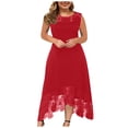 thumbnail image 2 of Jusqu'à 65 % de Réduction! Robes de Mode d'Été pour Femmes 2024 Grande Taille Décontractée Couleur Unie Col Rond Aguichant Dentelle Sans Manches Robe Ample, 2 of 7
