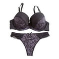 thumbnail image 4 of Huowey Bras For Women Underwire Color Block Bra Thong Set Lace Color Matching Panty Plus Size Underwear Set Brassiere,Black, 4 of 4