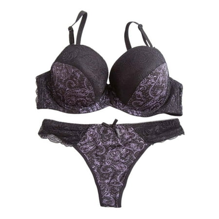 Xudanell Womens Lingerie Contrast Matching Workout Sports Bra and Panty Set 2 Piece Yoga Gym Bralette and StretchThong Sexy Sets (Black 38BC)