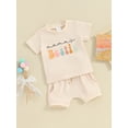 thumbnail image 4 of Elippeo Baby Girls Shorts Set 3 6 12 18 24 Months 3 Years	Short Sleeve Letters Print T-shirt with Elastic Waist Shorts Summer 2-piece Outfit, 4 of 10