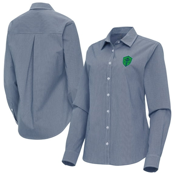 Women's Antigua Navy Seattle Sounders FC Porter Woven Tri-Blend Long Sleeve Button-Up Shirt