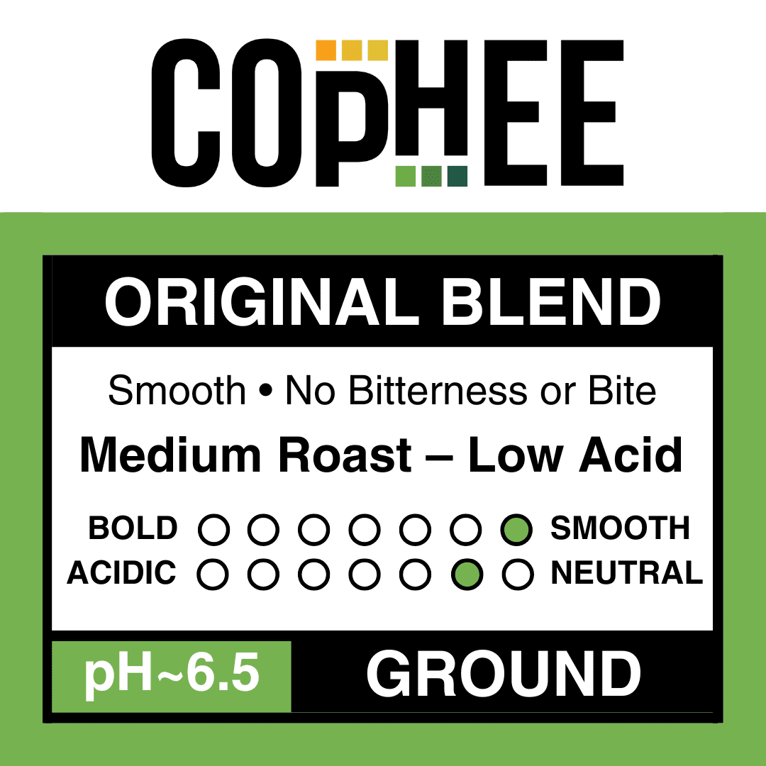 COpHEE - Low Acid Coffee for Reflux, Heartburn and Indigestion - 32 oz Ground Medium Roast Arabica