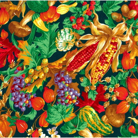 Autumn Corn American Harvest Green Cotton Fabric