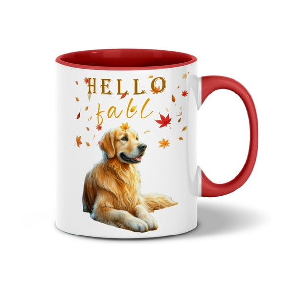 Hello Fall Golden Retriever Enjoys Warm Campfire Autumn Night Bright Moon 11oz Accent Two-tone Mug Goldens Dog Lover Gifts Idea Coffee Tea Cup - 01008