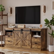 Vineego 70 inch Farmhouse TV Stand for Living Room, Entertainment Center with Sliding Barn Doors & 4 Storage Drawers, Adjustable Shelves Rustic Media Console for Bedroom,Light Brown