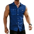 thumbnail image 6 of Mens Summer Shirt Button Down Breathable Collared Sleeveless Top Casual Lightweight Cotton Linen Tank Tops Dressy (M,Blue), 6 of 9