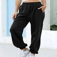 thumbnail image 4 of Pantalon de Jogging Élastique Taille Haute avec Poches pour Femmes, Danse, Sport, Décontracté, en Coton, Ample, Gris, 4 of 5