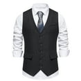 thumbnail image 2 of Men's Herringbone Tweed Vests Business Waistcoat Slim Fit Suit Vests with Pockets Black XL, 2 of 9