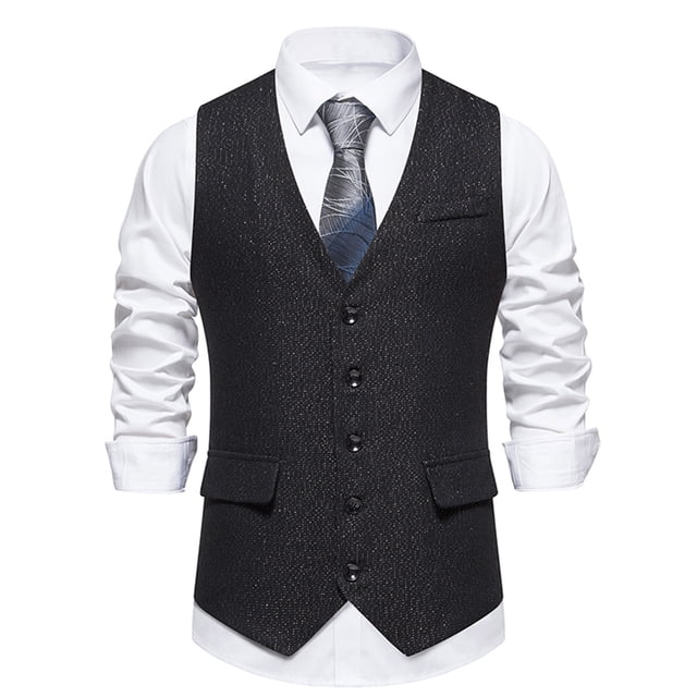 EGNMCR Débardeurs Hommes Mode Rétro avec Poches Gilet à Simple Boutonnage Col en V Blouse