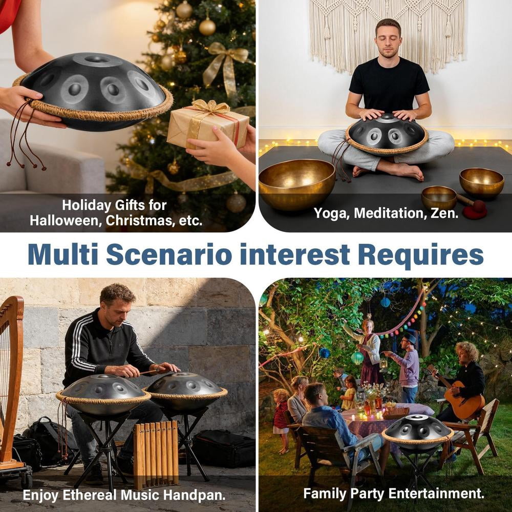 Hand Pan Drum, G Minor 9 Notes 18 Inches Meditation Drum, Musical Instruments, Portable Handpan Set for Children, Boys, Girls, Adults