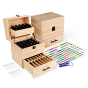 Wooden Essential Oil Multi-Tray Organizer Holds 59 Oils Includes Labels, Bottle Opener Tool, and Pipettes by Aroma Designs