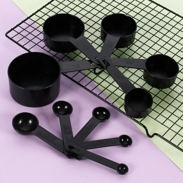 Black Plastic Measuring Spoon Cup Kit 2Set Measuring Spoon, Plastic Measuring Spoon, For Kitchen Cooking Home Restaurant