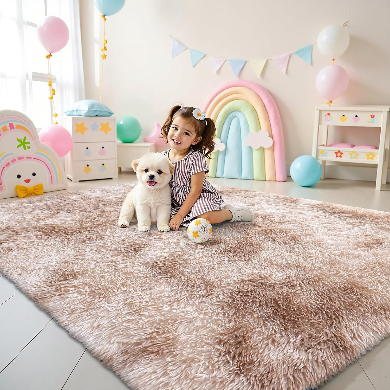 Buganda Soft Shag Area Rug, Washable Non-Slip Rug for Living Room Bedroom, Modern Decor Carpet, 8'X10', Beige
