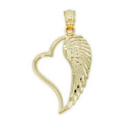 Charm America - Gold Angel Wing Inside Heart Charm - 14 Karat Solid Gold