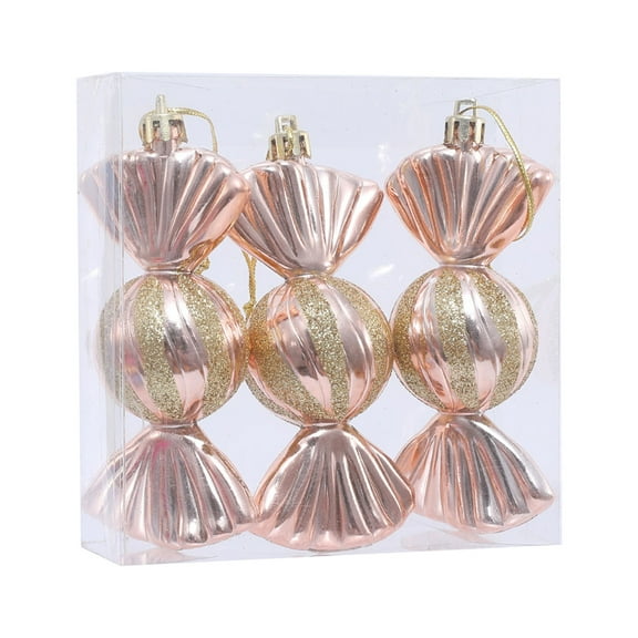 CuiLiyq Christmas Tree Pendant, 3 PCS Shiny Plastic Colored Candy Shaped Pendant, For Home Holiday Wedding Party Decoration (Rose Gold)