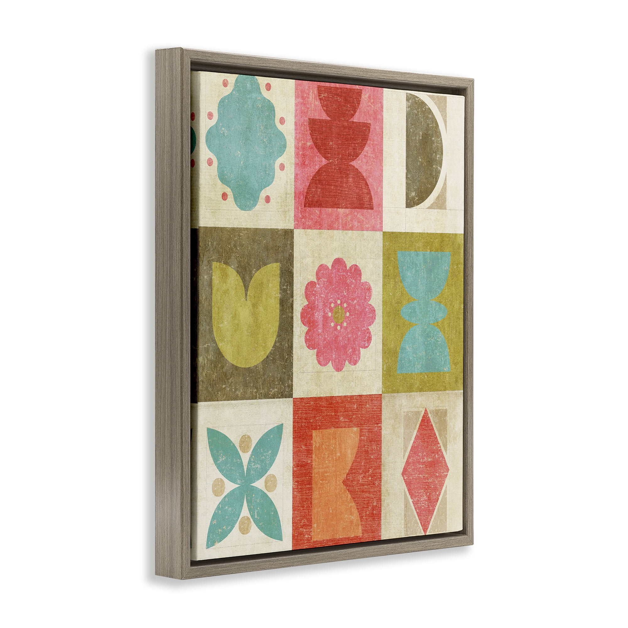 Stupell Industries Happy Dance Geometrics Brown Framed Floater Canvas Wall Art, design by Suzanne Nicoll