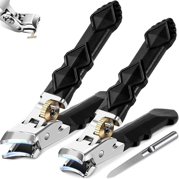 Splash-Proof, 2025 Upgraded Two-Piece Stainless Steel Nail Clippers, 180° Wide-Mouth Bite, Double Configuration of Oblique and Flat Mouth, with Long Handle, Easy to Clean (1 PCS)